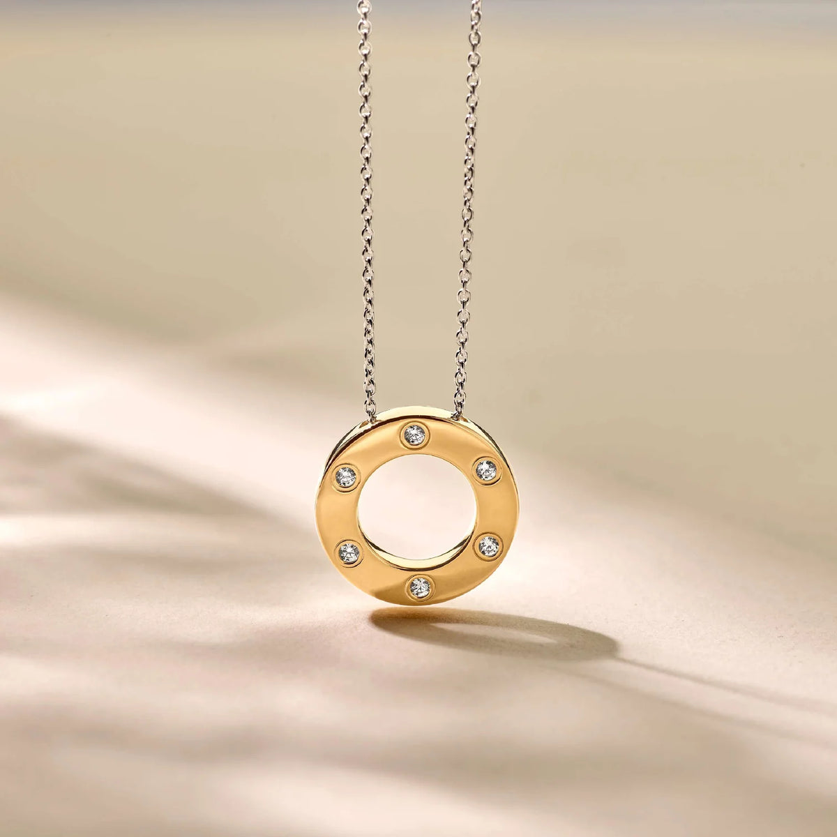 Ti Sento Sterling Silver and 18ct Gold Vermeil Zirconia Circle Necklace, view 7