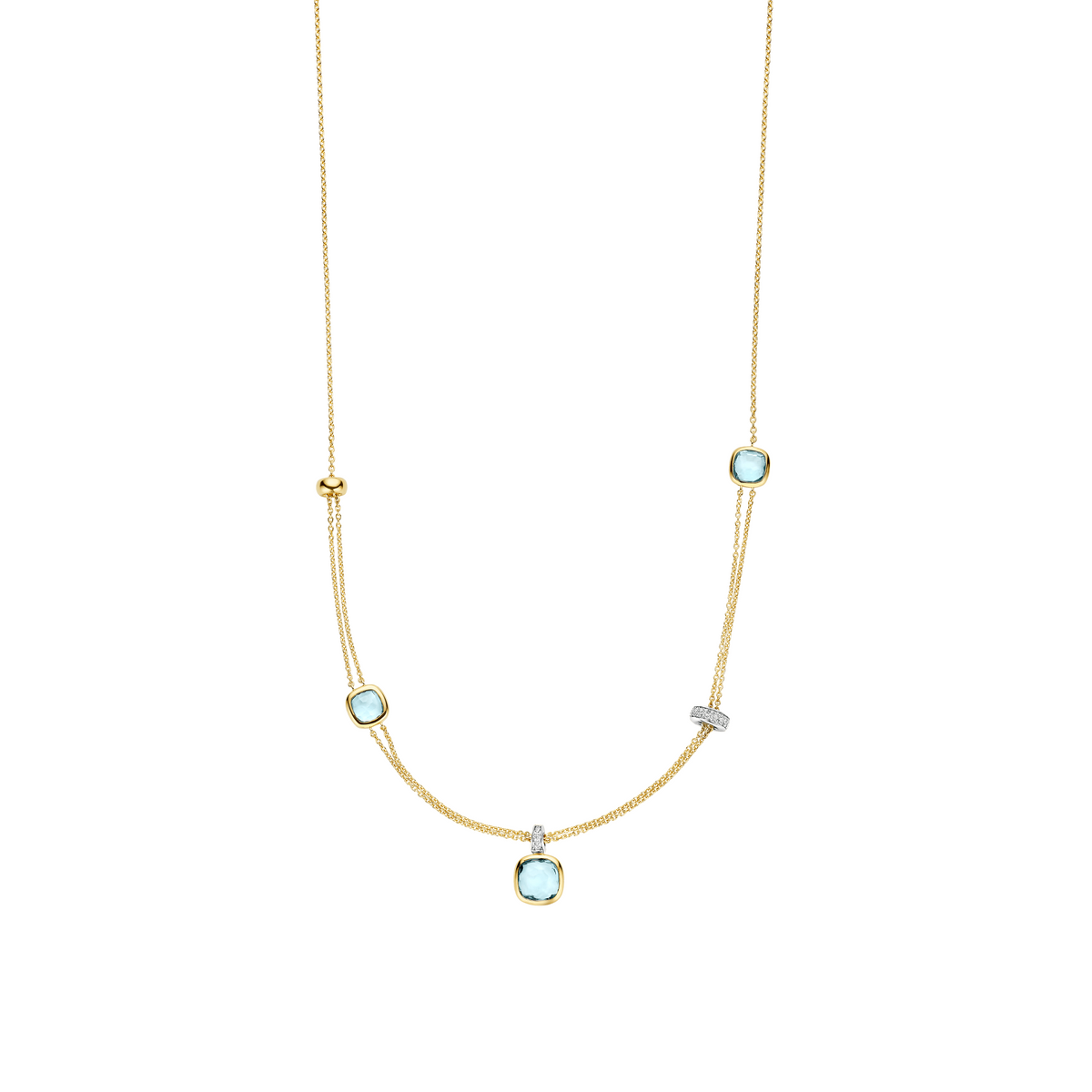 Gold Vermeil layered necklace with blue cushion stones by TI SENTO