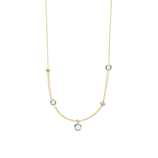 Gold Vermeil layered necklace with blue cushion stones by TI SENTO