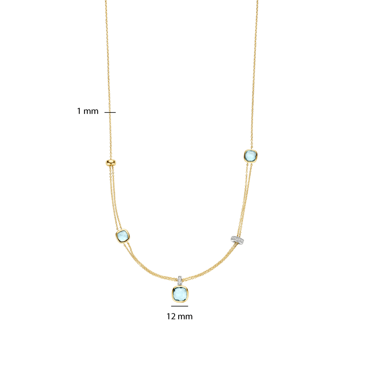 Gold Vermeil layered necklace with blue cushion stones, alternative view