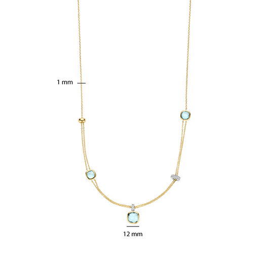 Gold Vermeil layered necklace with blue cushion stones, alternative view
