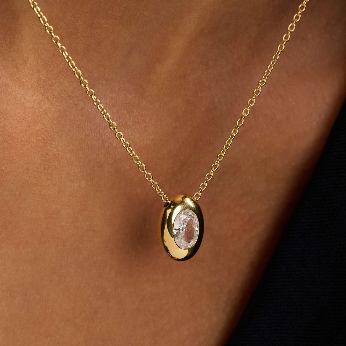 Gold Vermeil oval cubic zirconia pendant, styled