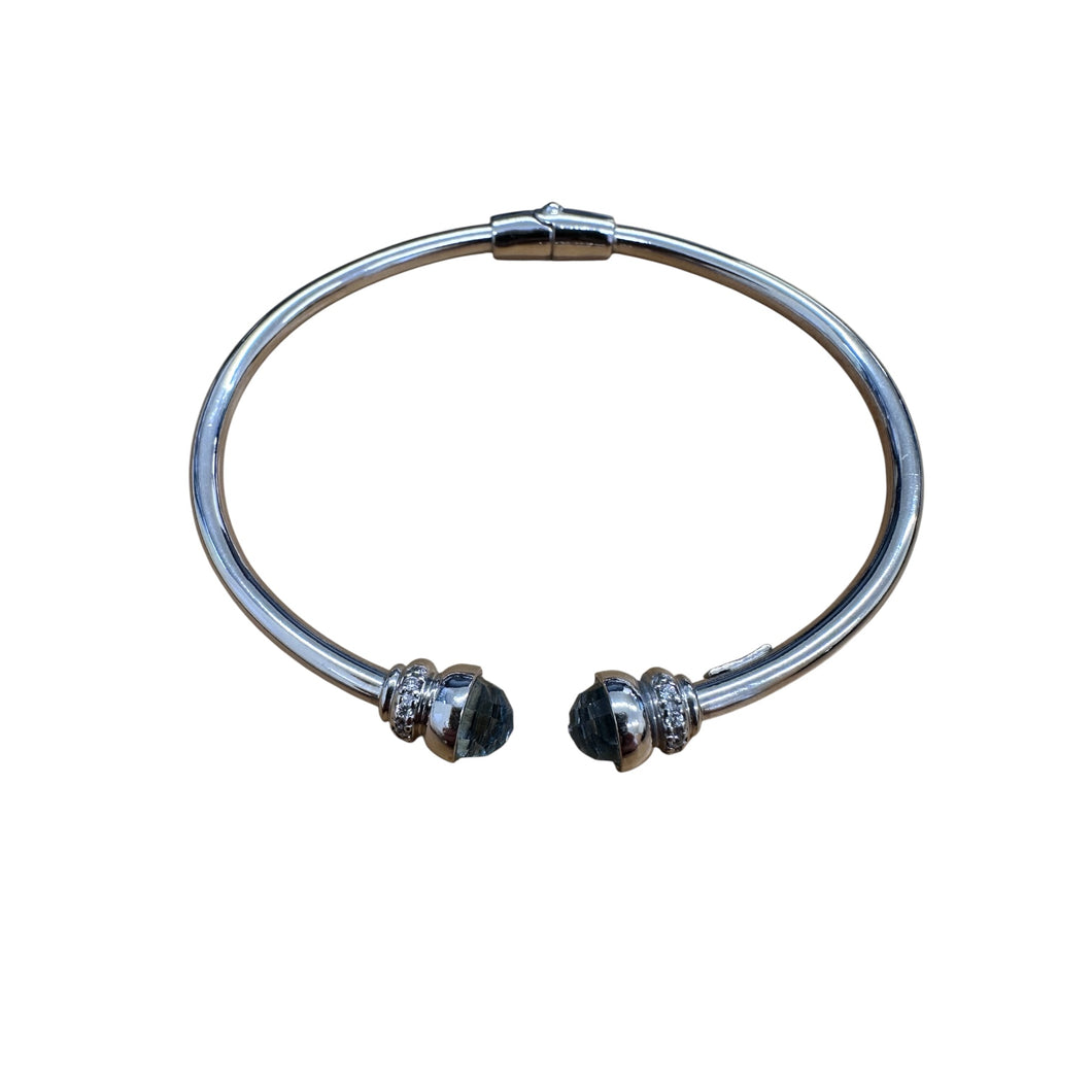 Sterling Silver hinged bangle set with Blue Topaz