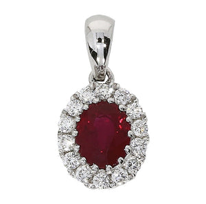 18ct White Gold oval shaped Ruby and Diamond pendant