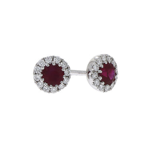 18ct White Gold round Ruby and Diamond cluster studs