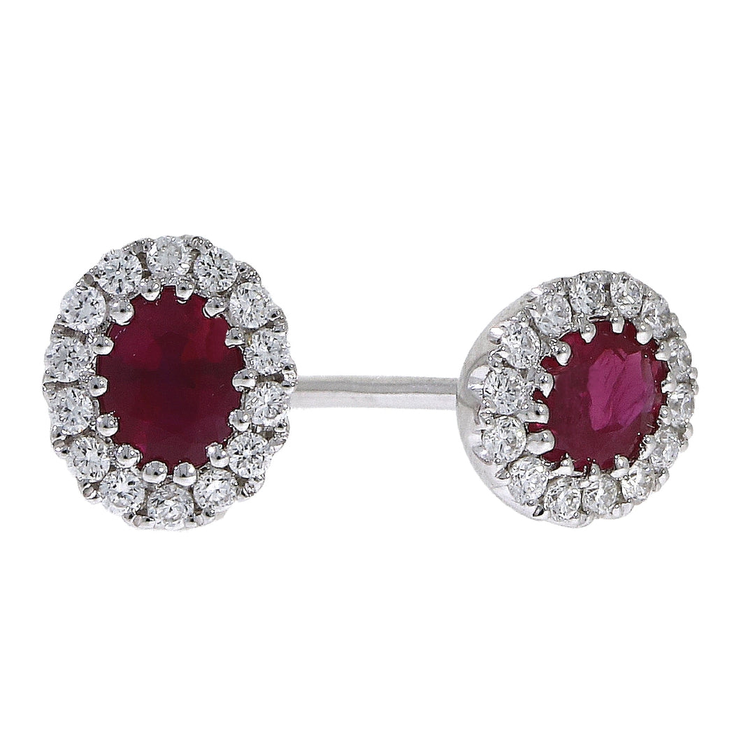 18ct White Gold oval shaped Ruby and Diamond cluster studs