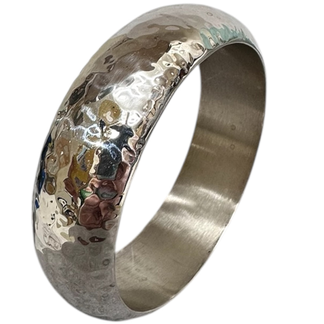 Wide Sterling Silver Hammered Finish Bangle