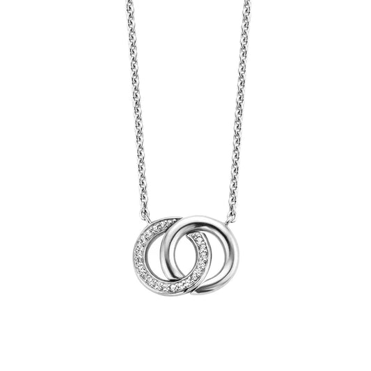 Sterling Silver Cubic Zirconia Double Circle Necklace