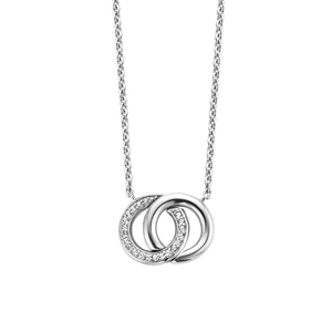 Ti Sento Silver CZ double circle Pendant Necklace