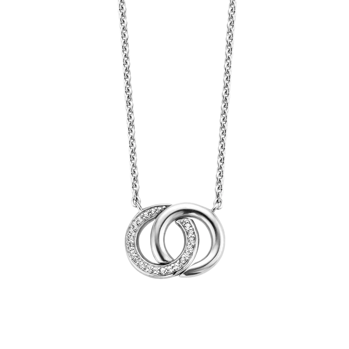 Ti Sento Silver CZ double circle Pendant Necklace