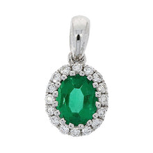 Load image into Gallery viewer, 18ct White Gold oval shaped Emerald and Diamond pendant
