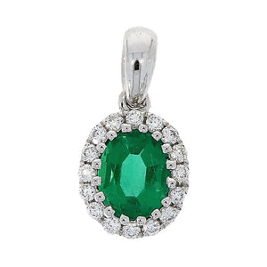 18ct White Gold oval shaped Emerald and Diamond pendant