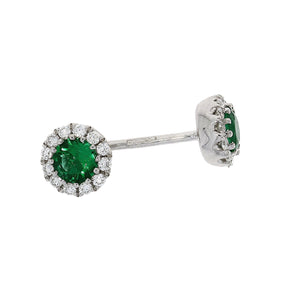 18ct White Gold round Emerald and Diamond cluster studs