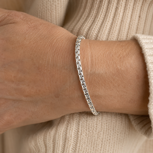 Sterling Silver Box Link Bracelet, view 2