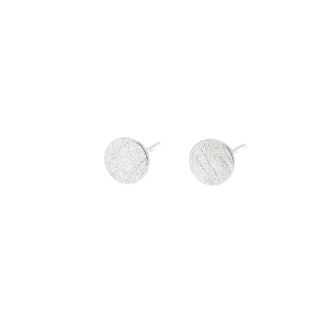 Small Round brushed finish Sterling Silver studs
