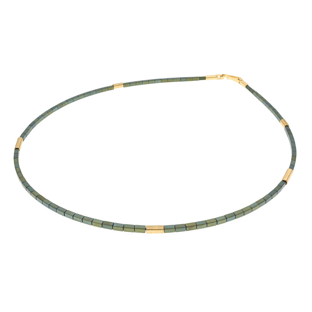 Green Haematite and Vermeil Single Strand Necklace