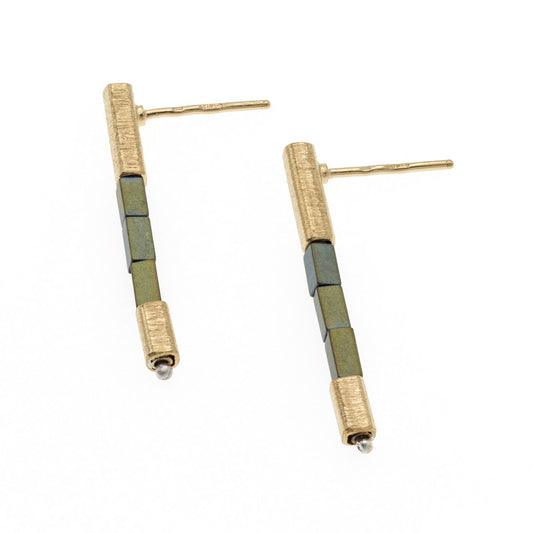 Gold Vermeil and Green Haematite Bar Earrings