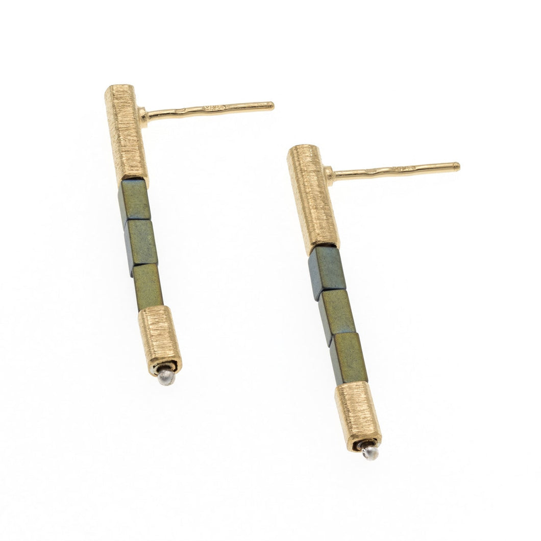 Gold Vermeil and Green Haematite Bar Earrings