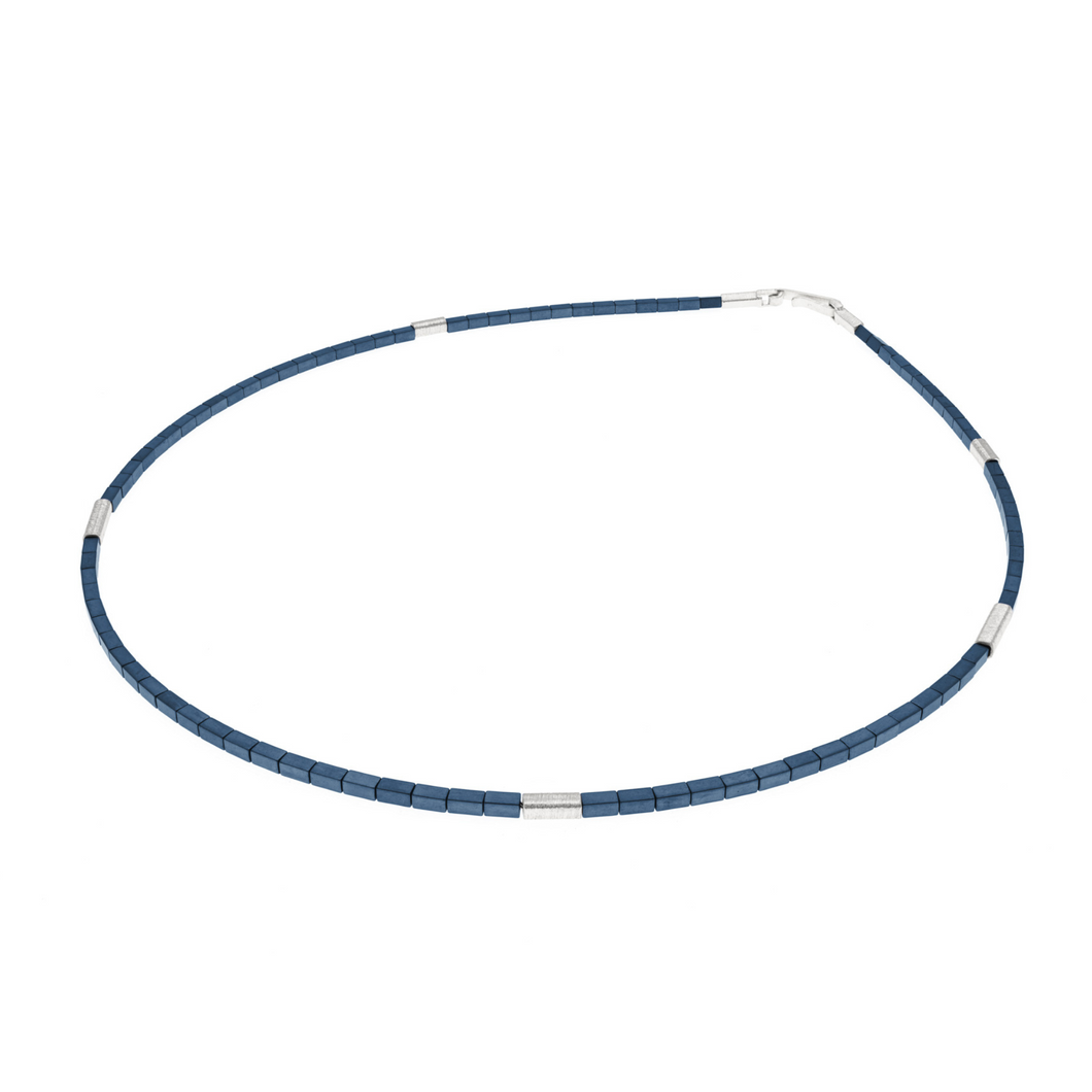 Blue Haematite and Sterling Silver Single Strand Necklace