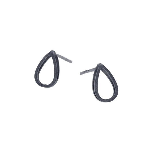 Sterling Silver Oxidised Open Teardrop Studs