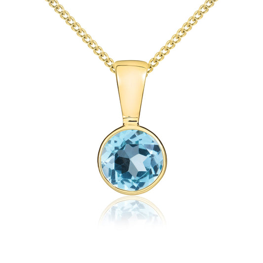 9ct Yellow Gold Round Blue Topaz Rubover set Pendant