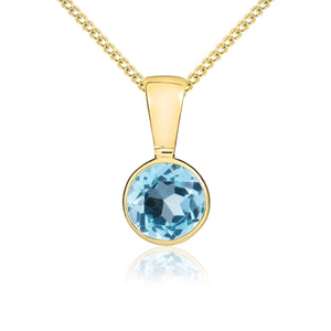 9ct Yellow Gold Round Blue Topaz Rubover Pendant