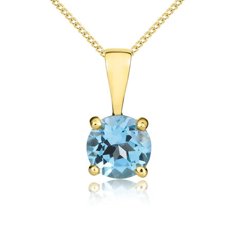 9ct Yellow Gold Round Swiss Blue Topaz Claw set Pendant