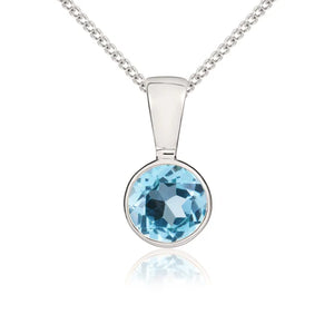 9ct White Gold round Swiss Blue Topaz rubover set Pendant