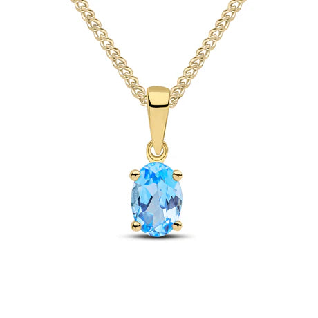 9ct Yellow Gold Oval Swiss Blue Topaz Claw set Pendant