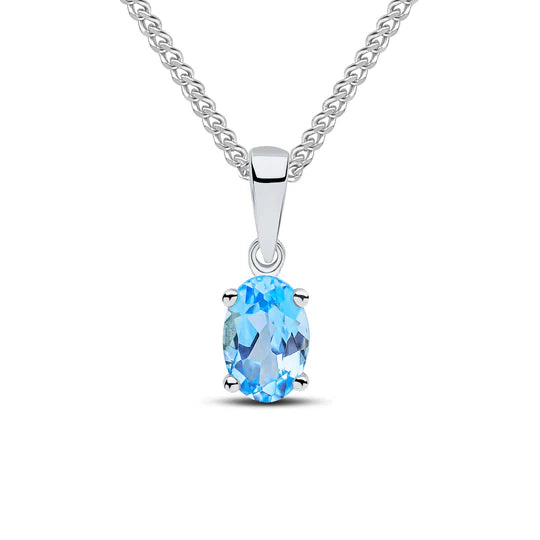 9ct White Gold Oval Swiss Blue Topaz Claw set Pendant