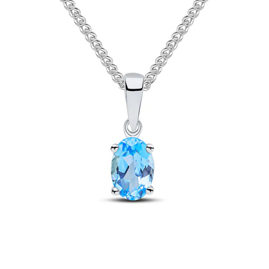 9ct White Gold Oval Swiss Blue Topaz Claw set Pendant