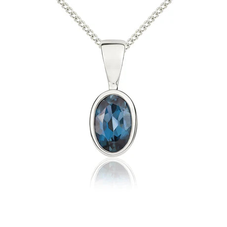 9ct White Gold Oval London Blue Topaz Rubover set Pendant