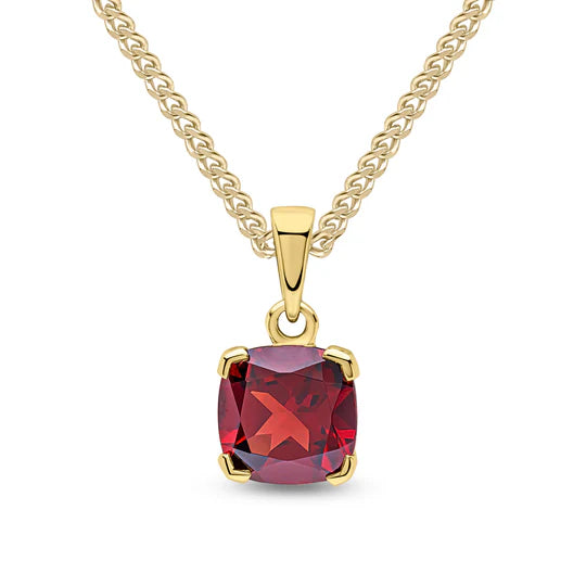 9ct Yellow Gold 8mm Cushion cut Garnet Pendant