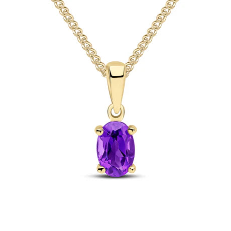 9ct Yellow Gold Oval 6x4 Amethyst Claw set Pendant