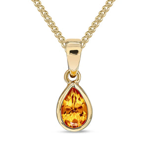 9ct Yellow Gold pear shaped Citrine rubover set Pendant
