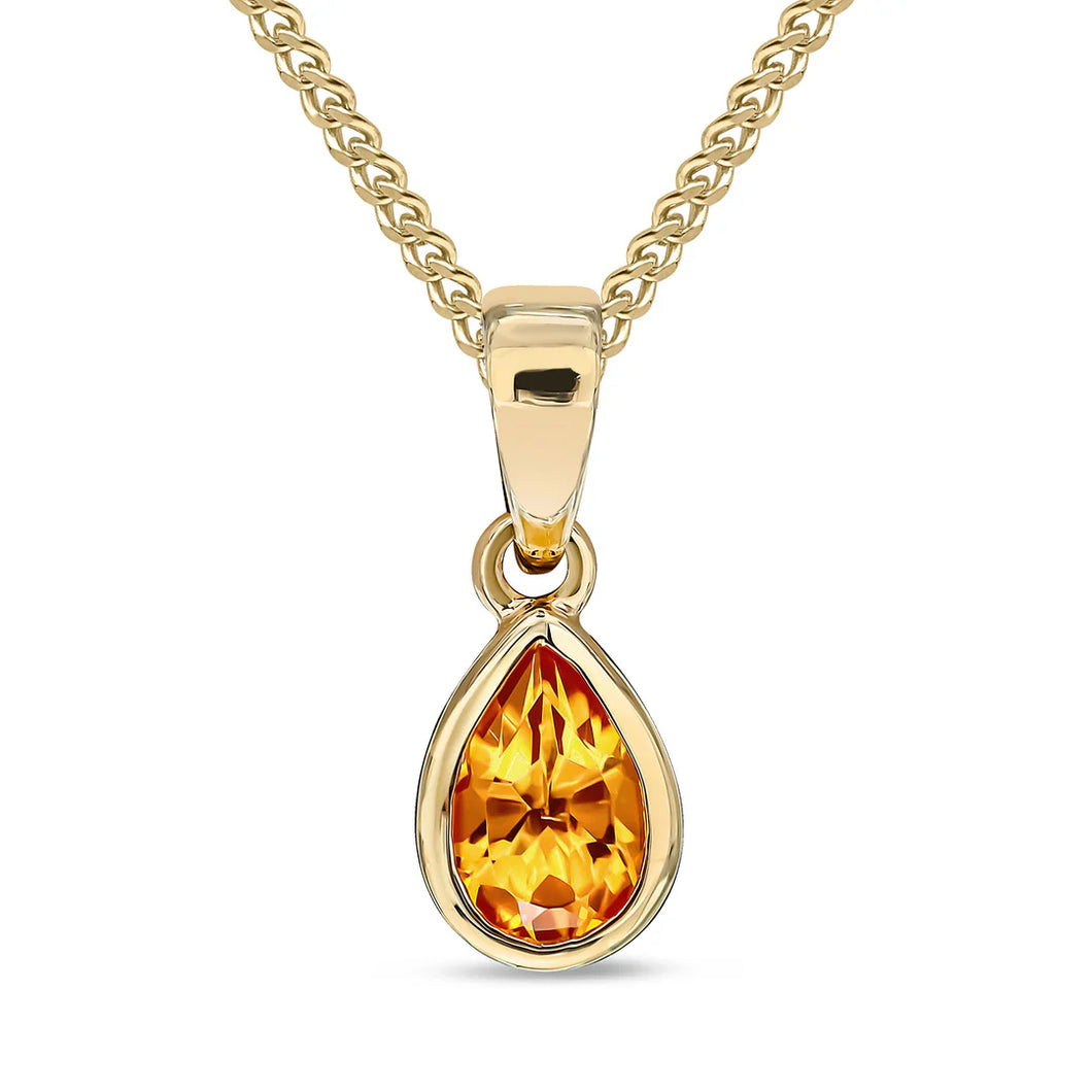 9ct Yellow Gold pear shaped Citrine rubover set Pendant