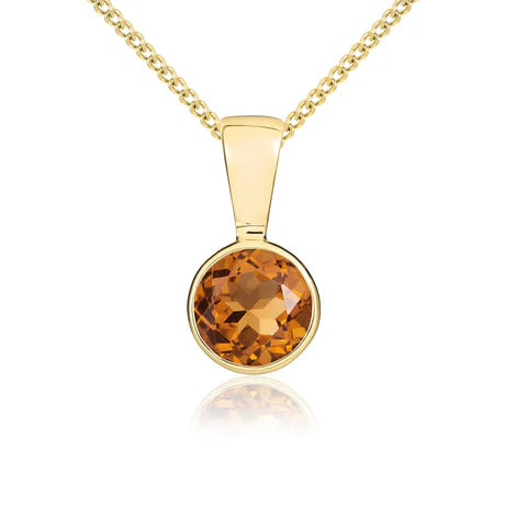 9ct Yellow Gold Round Citrine Rubover set Pendant
