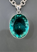 Load image into Gallery viewer, Sterling Silver Large Oval Aqua coloured Pendant
