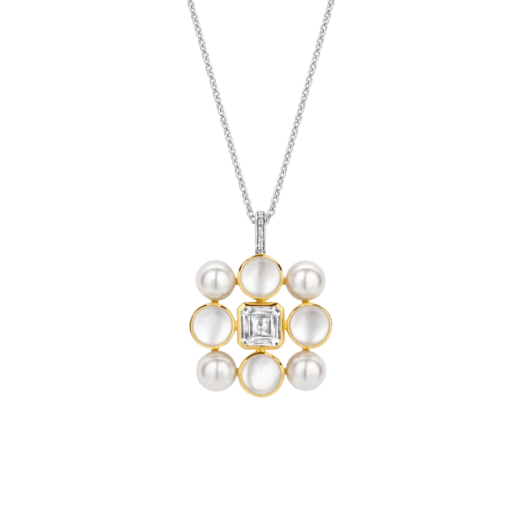 Ti Sento Pearls, Mother of Pearl and CZ Gold Plated Pendant