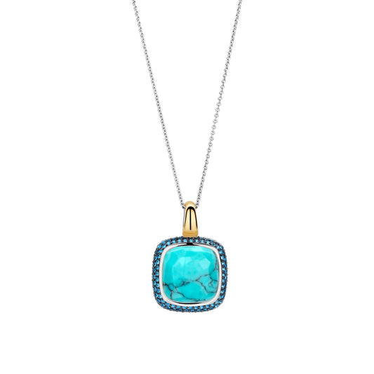 Turquoise & Blue Pavé Pendant Necklace Sterling Silver Gold Vermeil