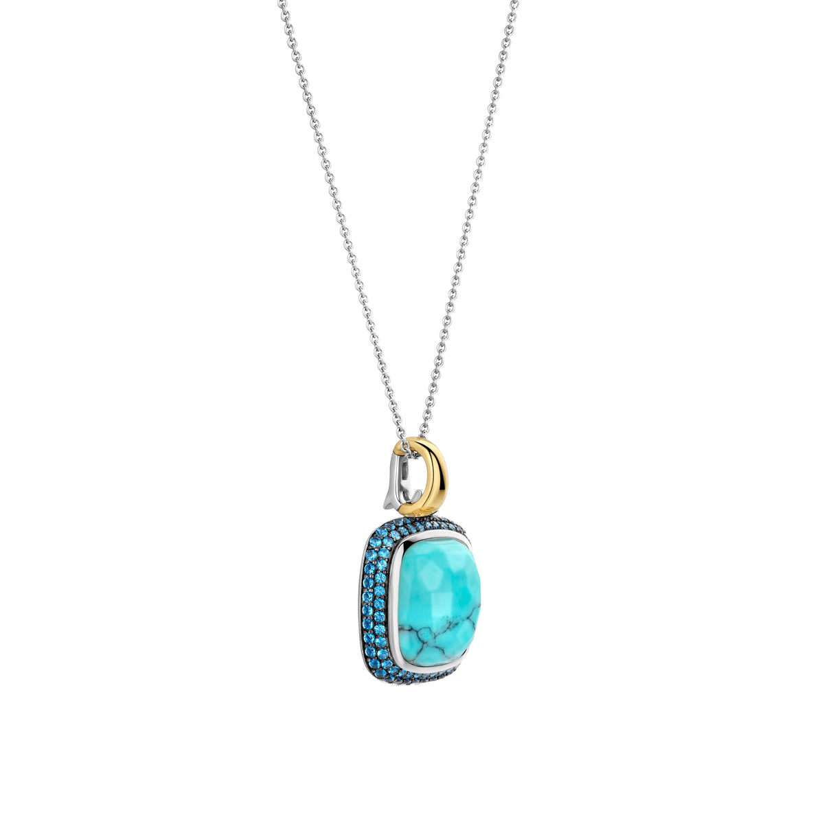 Turquoise & Blue Pavé Pendant Necklace Sterling Silver Gold Vermeil, view 4