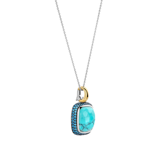 Turquoise & Blue Pavé Pendant Necklace Sterling Silver Gold Vermeil, view 4