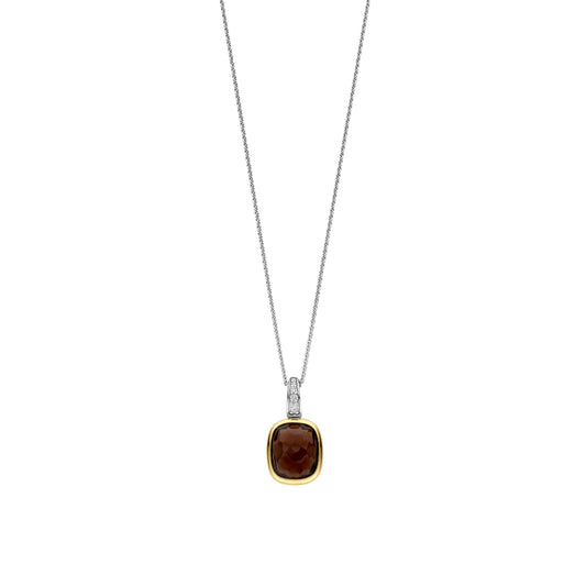 Sterling Silver and Vermeil pillow shaped Smoky Quartz Pendant