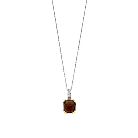 Sterling Silver and Vermeil pillow shaped Smoky Quartz Pendant
