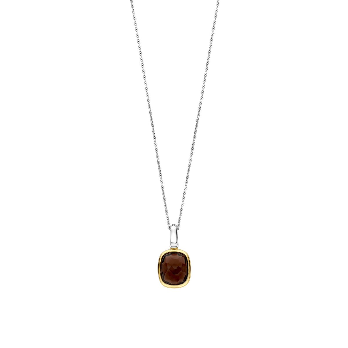 Sterling Silver and Vermeil pillow shaped Smoky Quartz Pendant, view 3