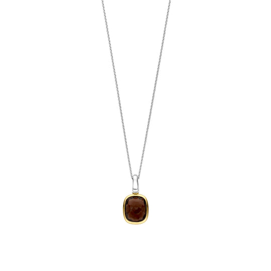 Sterling Silver and Vermeil pillow shaped Smoky Quartz Pendant, view 3