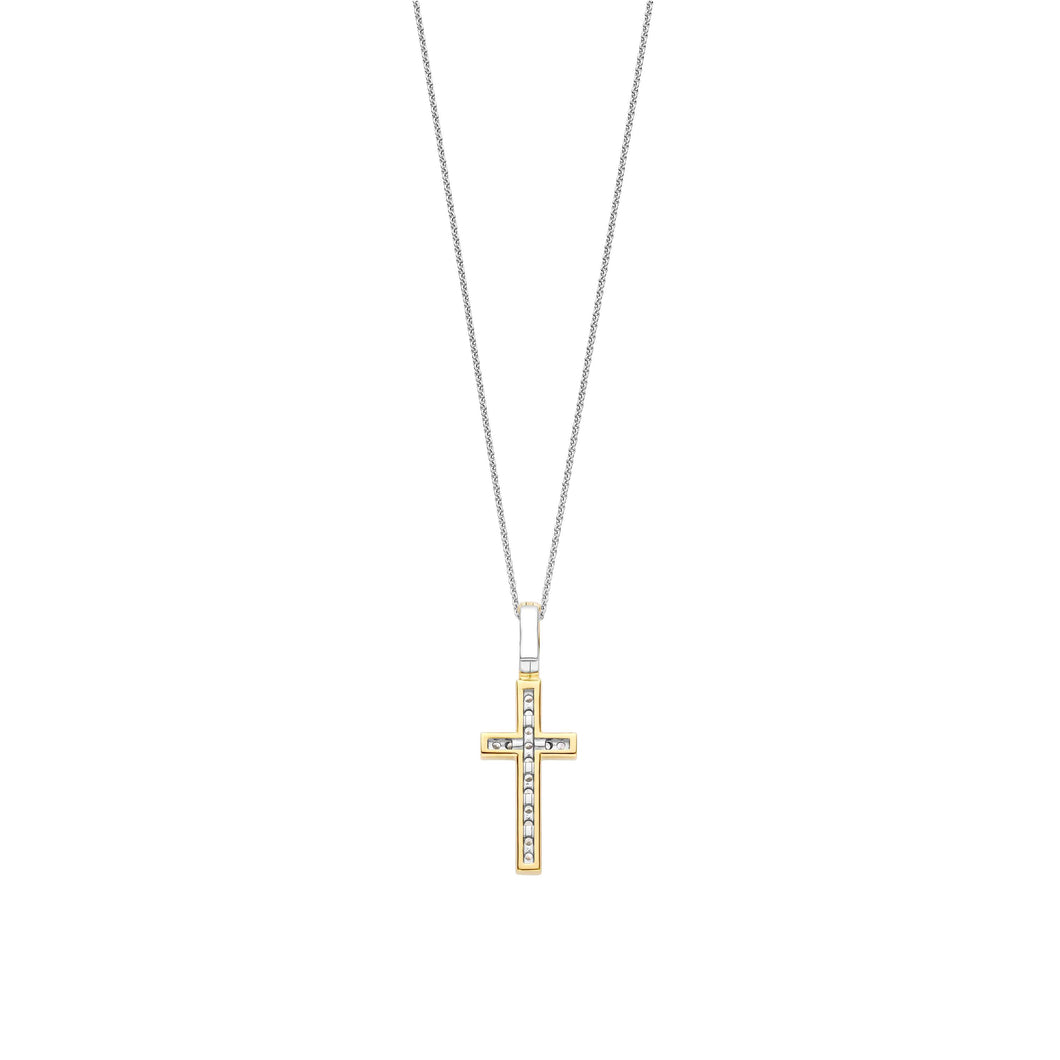 NEW - Sterling Silver Vermeil and Cz set cross Pendant