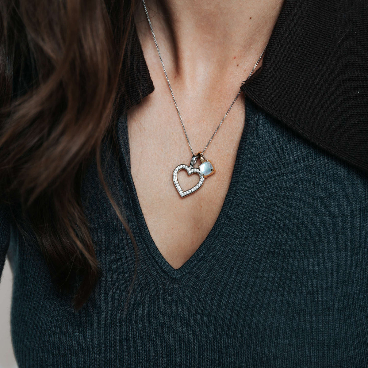 Sterling Silver and Cz set open heart shaped Pendant, view 5