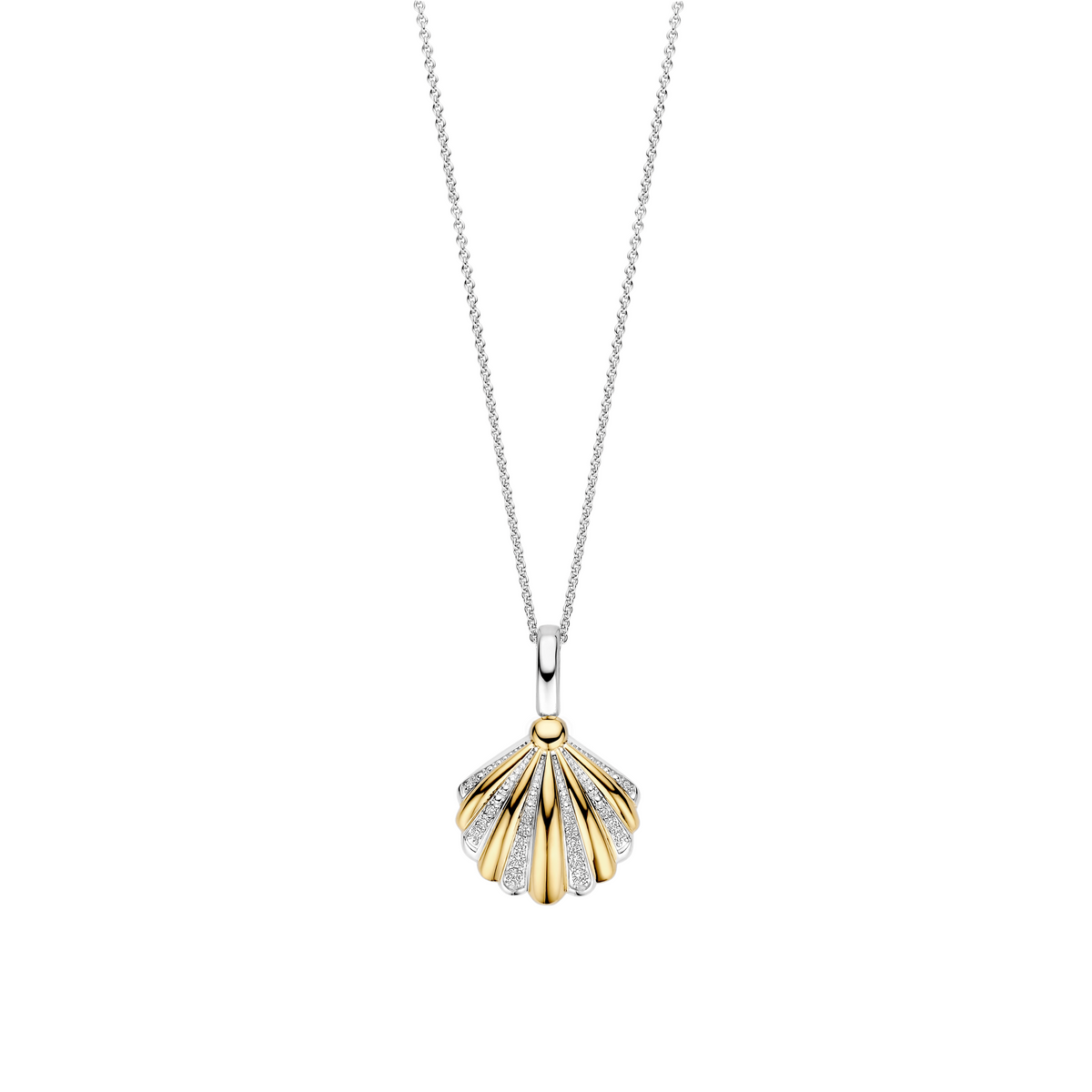 Gold Vermeil and Sterling Silver Two Tone shell pendant with cubic zirconia by TI SENTO