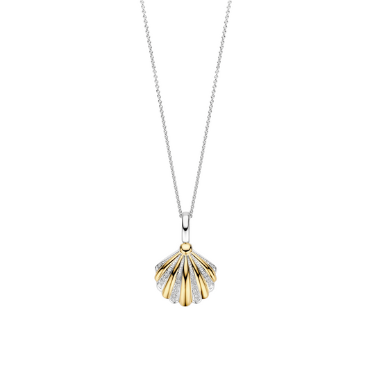 Gold Vermeil and Sterling Silver Two Tone shell pendant with cubic zirconia by TI SENTO